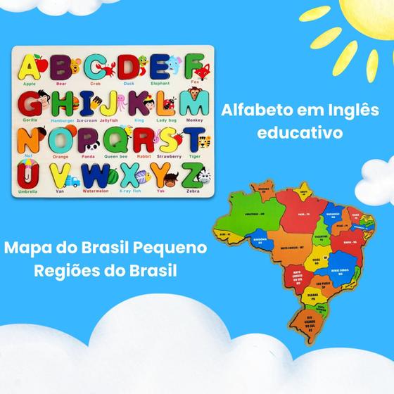 Imagem de Kit Alfabeto ABC Montessori Encaixe e Quebra Cabeça Regiões do Brasil Madeira