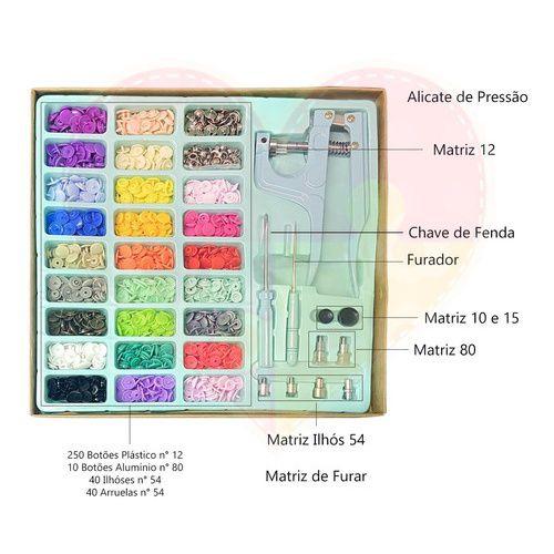 Imagem de Kit Alicate 3 em 1 Aplica Botões Plasticos de Pressão Prega Botão de Metal Fura e Aplica Ilhós 54