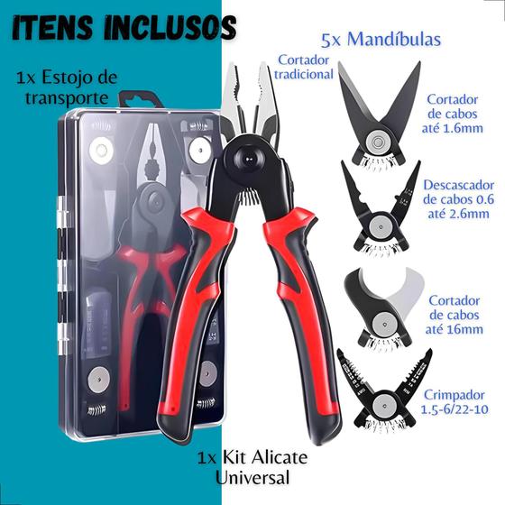 Imagem de Kit Alicate 5 em 1 Cortador Crimpador de Corte Emborrachado Com Estojo Multifuncional