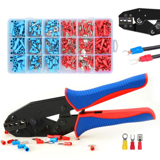 Imagem de Kit Alicate de Crimpar Fio 0.25  6,64MM² Kit Terminais Ilhós Tubolar Profissional 200 Peças Crimpagem