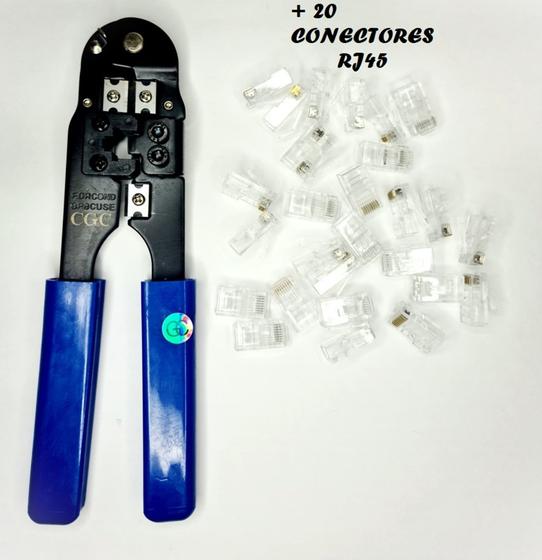 Imagem de Kit alicate de crimpar rj45 210c com 20 conectores rj45