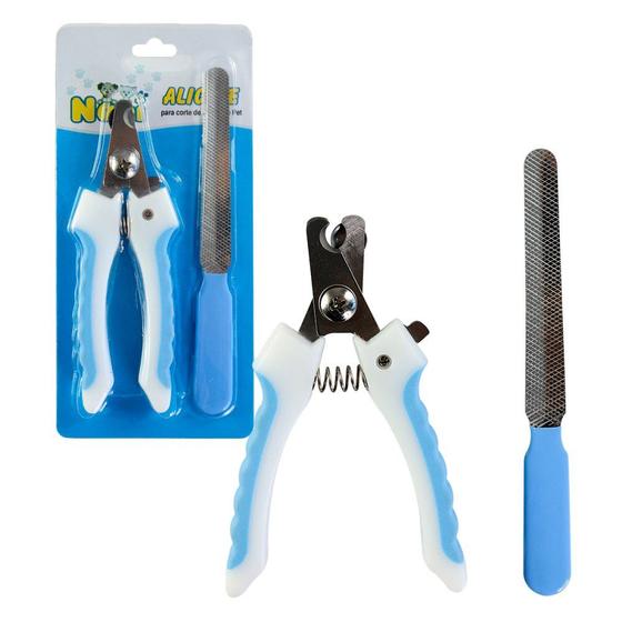 Imagem de Kit Alicate + lixador para Cortar Unhas cachorro gatos dog de Pets casa moderno - Azul