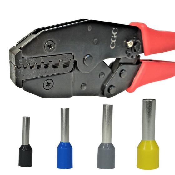 Imagem de Kit Alicate Para Prensar Crimpar Crimpador Com Catraca e 300 Terminais Ilhós 1,5mm à 6mm Pré Isolados Compressão Tubular