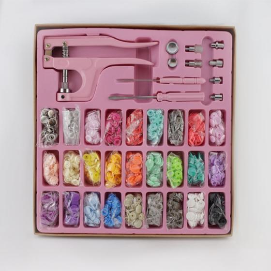Imagem de Kit Alicate Pressão Prega Botão Fitas Plástico Metal Ilhós Art Mak - Rosa