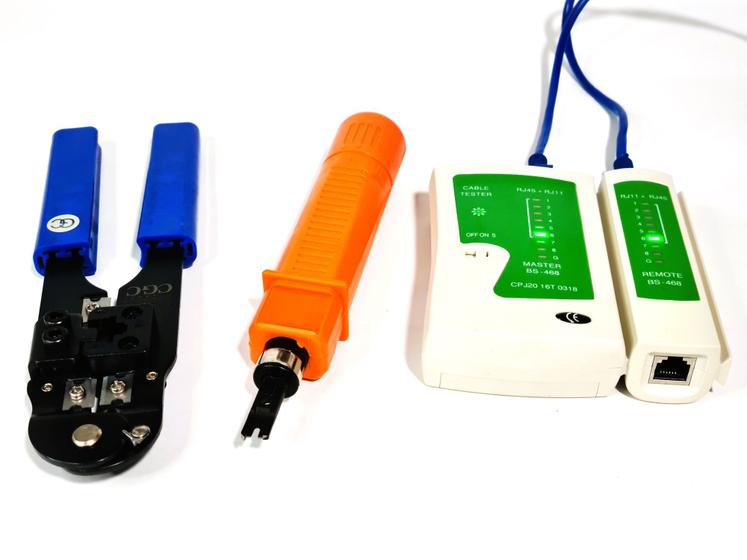 Imagem de Kit Alicate Punchdown + Alicate De Crimpar Rj45 210c + Testador de Cabo de Rede