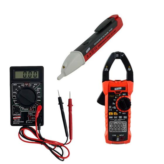 Imagem de Kit Alicate Volt Amperímetro Corrente Detector Tensão Indicação Visual Portátil Multímetro Digital Hfe Diodo