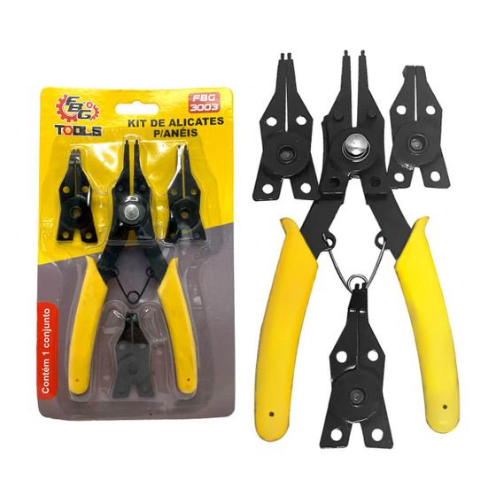 Imagem de Kit Alicates Anéis Elásticos 4 Cabeçotes Intercambiáveis Fácil Aplicação