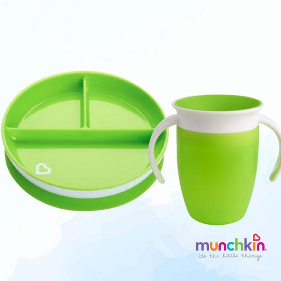 Imagem de Kit alimentação copo 360 com prato com ventosa Munchkin verde