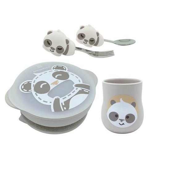 Imagem de Kit Alimentação Copo Anatômico, Tigela e Talheres Panda - Marcus & Marcus