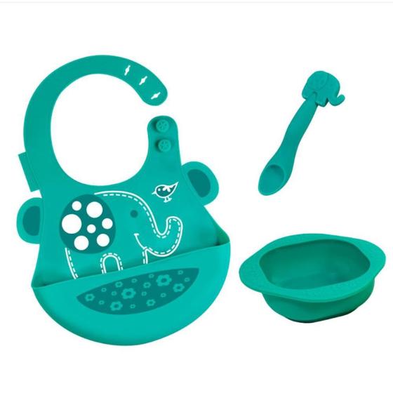 Imagem de Kit Alimentação Em Silicone Elefante Verde - Marcus & Marcus