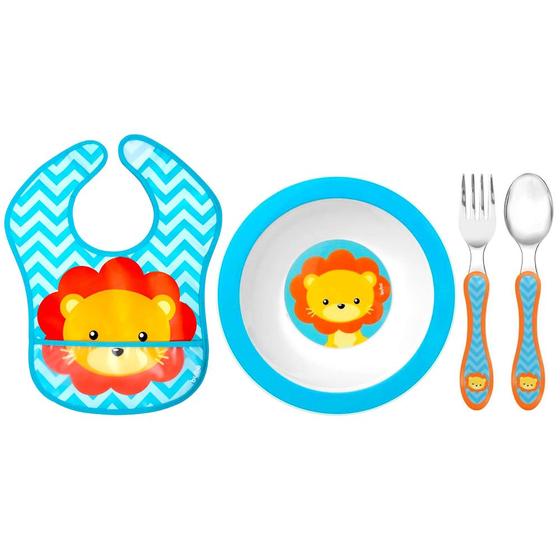 Imagem de Kit Alimentação Girafa Prato Bowl Talheres Babador Infantil