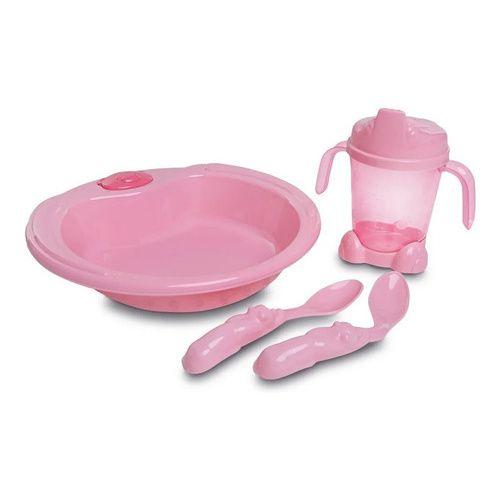 Imagem de Kit Alimentação Infantil Bebê Criança Prato Copo Colher Adoleta Azul & Rosa