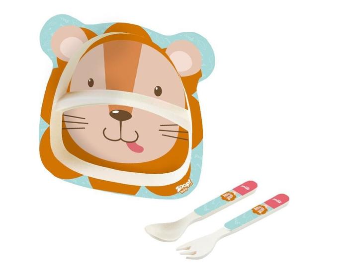 Imagem de Kit alimentaçao infantil com 3 peças  leão - zoop toys