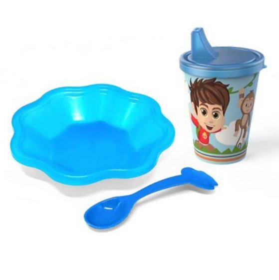 Imagem de Kit Alimentação Infantil Jimmy Kid com 3 Peças em Plástico Azul - Panamby