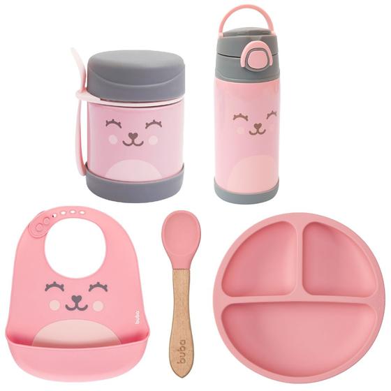 Imagem de Kit Alimentação Infantil para Bebês Utensílios Rosa - Buba 