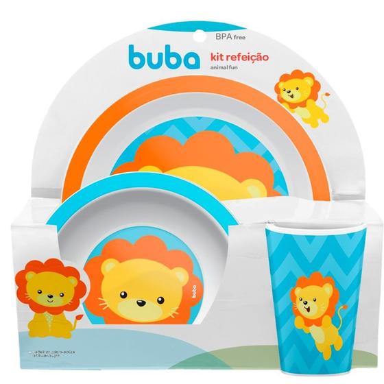 Imagem de Kit Alimentação Refeição Bebe Infantil Buba 6+ Livre Bpa Resistente Vai Micro-ondas Leãozinho 10734