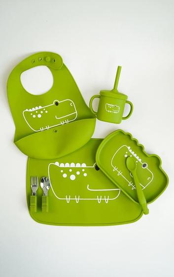 Imagem de Kit Alimentação Silicone 7 Peças Bebe Dinossauro