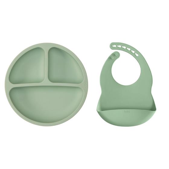 Imagem de Kit Alimentação Silicone Buba 2pçs Babador Pratinho Bebe Introdução Verde