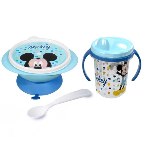 Imagem de Kit Alimentação Tigela Colher e Copo de Treinamento do Mickey