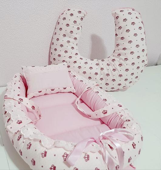 Imagem de Kit almofada amamentação + ninho bebe coroa rosa
