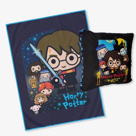 Imagem de Kit Almofada + Manta Harry Potter Azul Zonacriativa