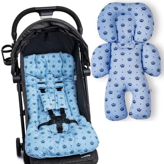 Imagem de Kit almofada para carrinho e bebê conforto - coroa azul
