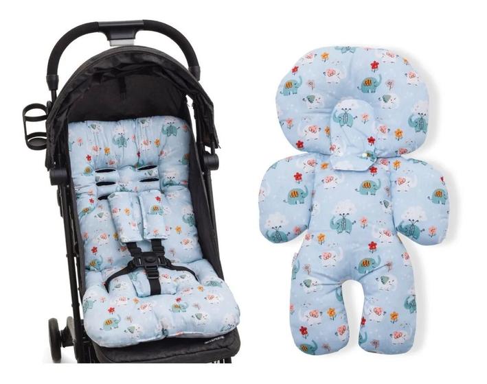 Imagem de Kit almofada para carrinho e bebê conforto - elefante azul peri