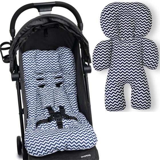 Imagem de Kit almofada para carrinho e bebê conforto - zig zag azul