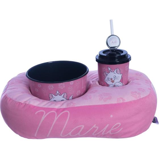 Imagem de Kit Almofada Pipoca Copo Balde Gata Marie Infantil Menina Cinema Rosa Licenciado