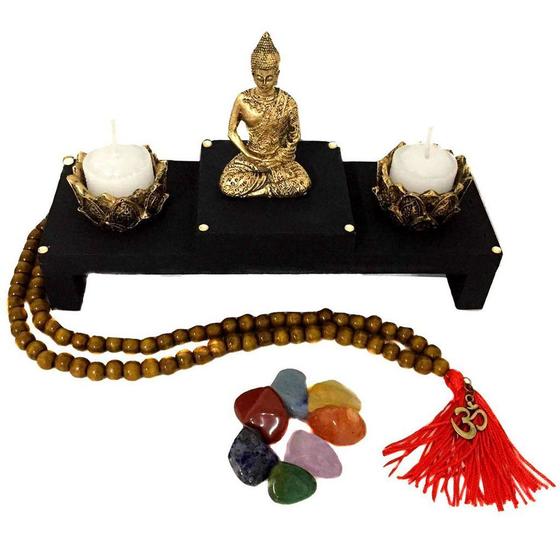 Imagem de Kit Altar de Buda + Castiçais + Japamala + Kit dos Chakras