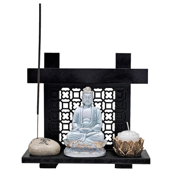 Imagem de Kit Altar Zen Buda Castiçal Incensário Pedra Japonesa Amor