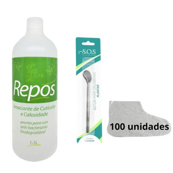 Imagem de Kit Amaciante Repos Plástica dos Pés + Bisturi Ref. 222 + 100x Botinhas Pro