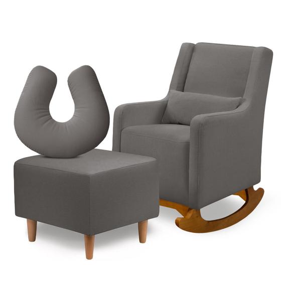 Kit Amamentação Poltrona de Balanço + Puff + Almofada Luna Suede Cinza - AM Interiores Menor preço em Kit Amamentação Poltrona de Balanço + Puff + Almofada Luna Suede Cinza - AM Interiores