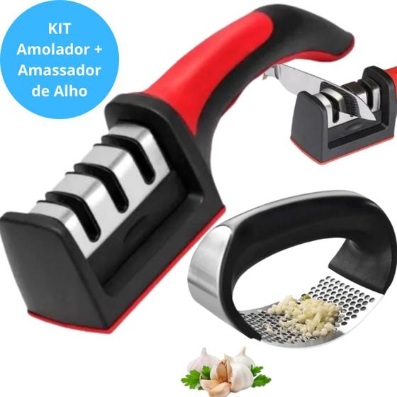 Imagem de Kit Amassador Resistente + Afiador Compacto Ergonômico