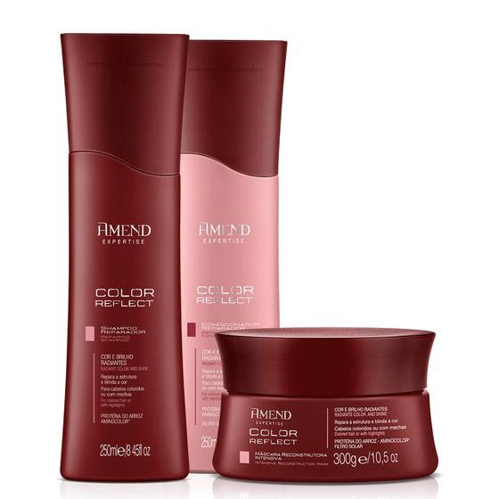 Imagem de Kit Amend Color Reflect - Shampoo Condicionador e Máscara Para Cabelos Coloridos Ou Com Mechas