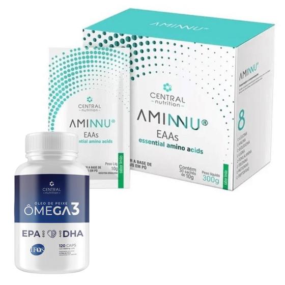 Imagem de Kit Aminnu 10G 30 Sachês + Ômega 3 - 660EPA 440DHA IFOS (120 Capsulas) - Central Nutrition