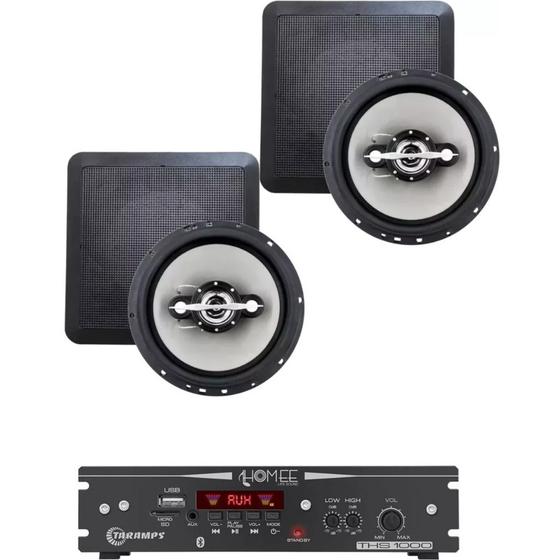 Imagem de Kit Amplificador Ths 1000 Taramps + 2 Arandela 140w Preta Quadrada Top