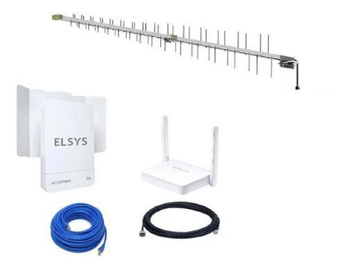 Imagem de Kit Amplimax FIT 4G - ELSYS + Antena Celular FullBand 15dbi - PROELETRONIC + Roteador Wi-Fi 300Mbps + Cabos