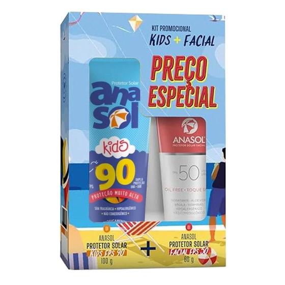 Imagem de Kit Anasol Kids 90FPS 100g e Protetor Facial 50FPS Oil Free Toque Seco 60g