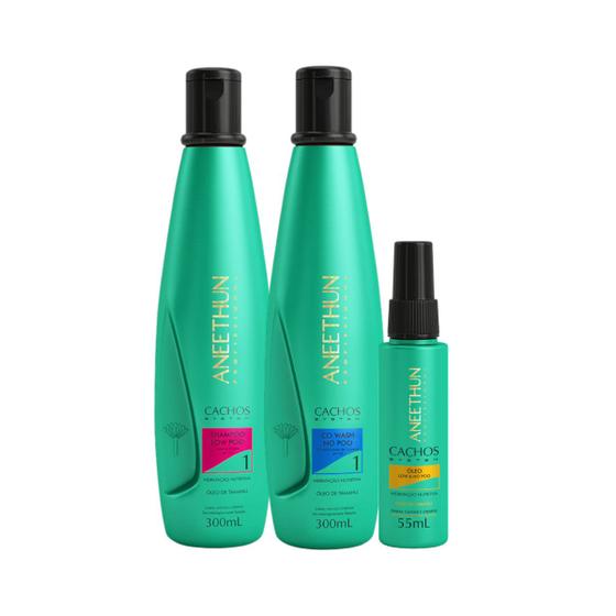Imagem de Kit Aneethun Cachos System Shampoo + condicionador 300ml + Óleo