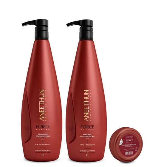 Imagem de Kit Aneethun Force System - Shampoo 1000ml + Mascara 1000ml + Dose Concentrada 25g