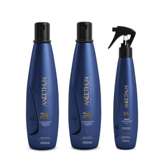 Imagem de Kit Aneethun Linha A 2 Shampoos 300ml + Spray150ml