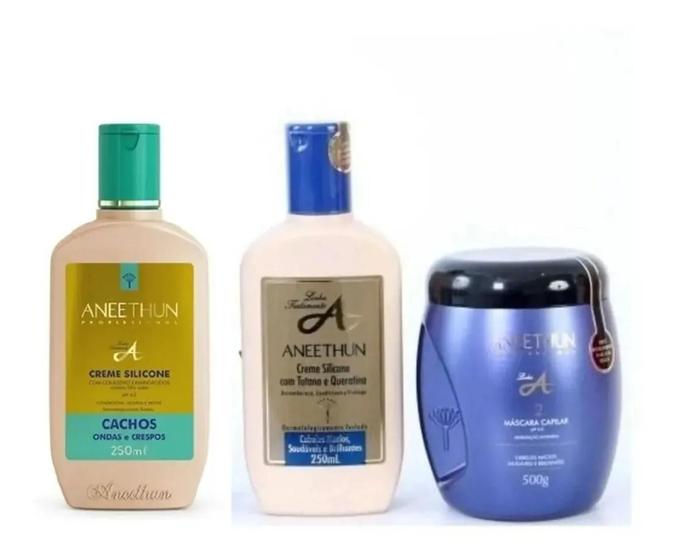 Kit Aneethun Linha A 3 Itens 2 Creme Silicone 250g + Máscara 500g