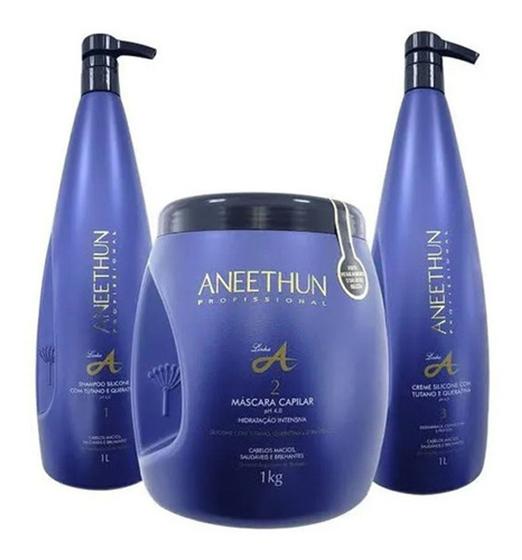 Kit Aneethun Linha A Grande Shampoo 1 L, Creme de Silicone 1 L, Máscara