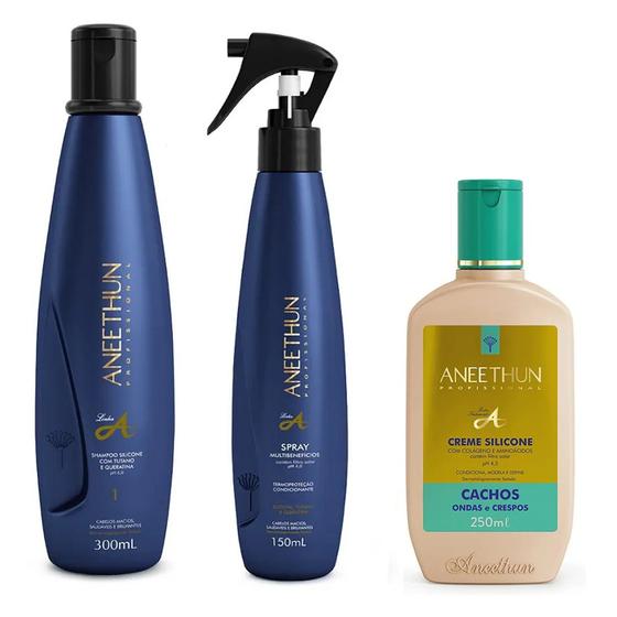 Imagem de Kit Aneethun Linha A Shampoo, Creme Cachos e Spray