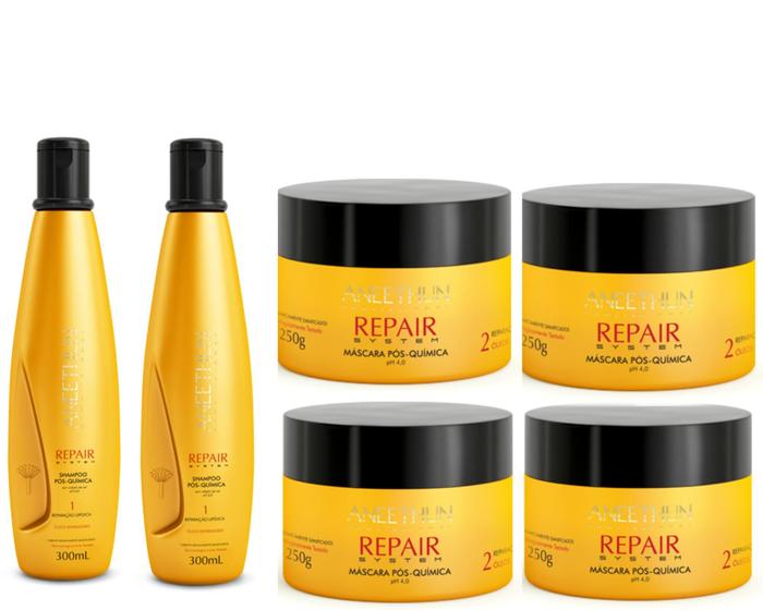Imagem de Kit Aneethun Repair 2 Shampoos + 4 Máscaras - Nutrição Cabelos Ressecados