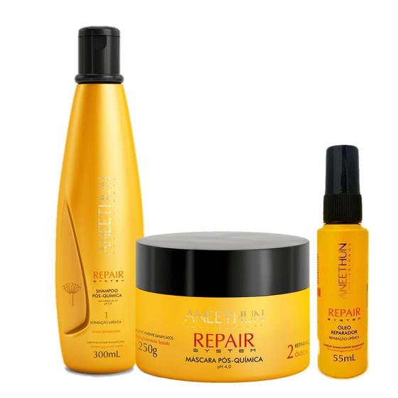 Kit Aneethun Repair System Shampoo, Mascara e Óleo Finalizador