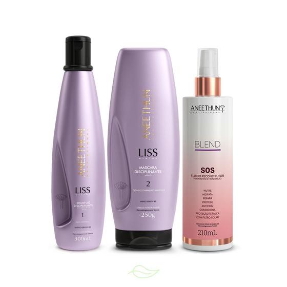 Imagem de Kit Aneethun Shampoo e Máscara Liss + SOS Reconstrutor Blend