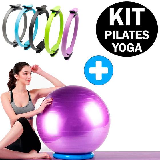 Imagem de Kit Anel De Pilates e Yoga Arco Tonificador Flexível + Bola Suíça Pilates Yoga 55cm