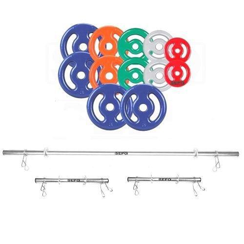 Kit Anilhas Emborrachada 40kg + 2 Barras 40cm + 1 Barra 1,5m Menor preço em Kit Anilhas Emborrachada 40kg + 2 Barras 40cm + 1 Barra 1,5m